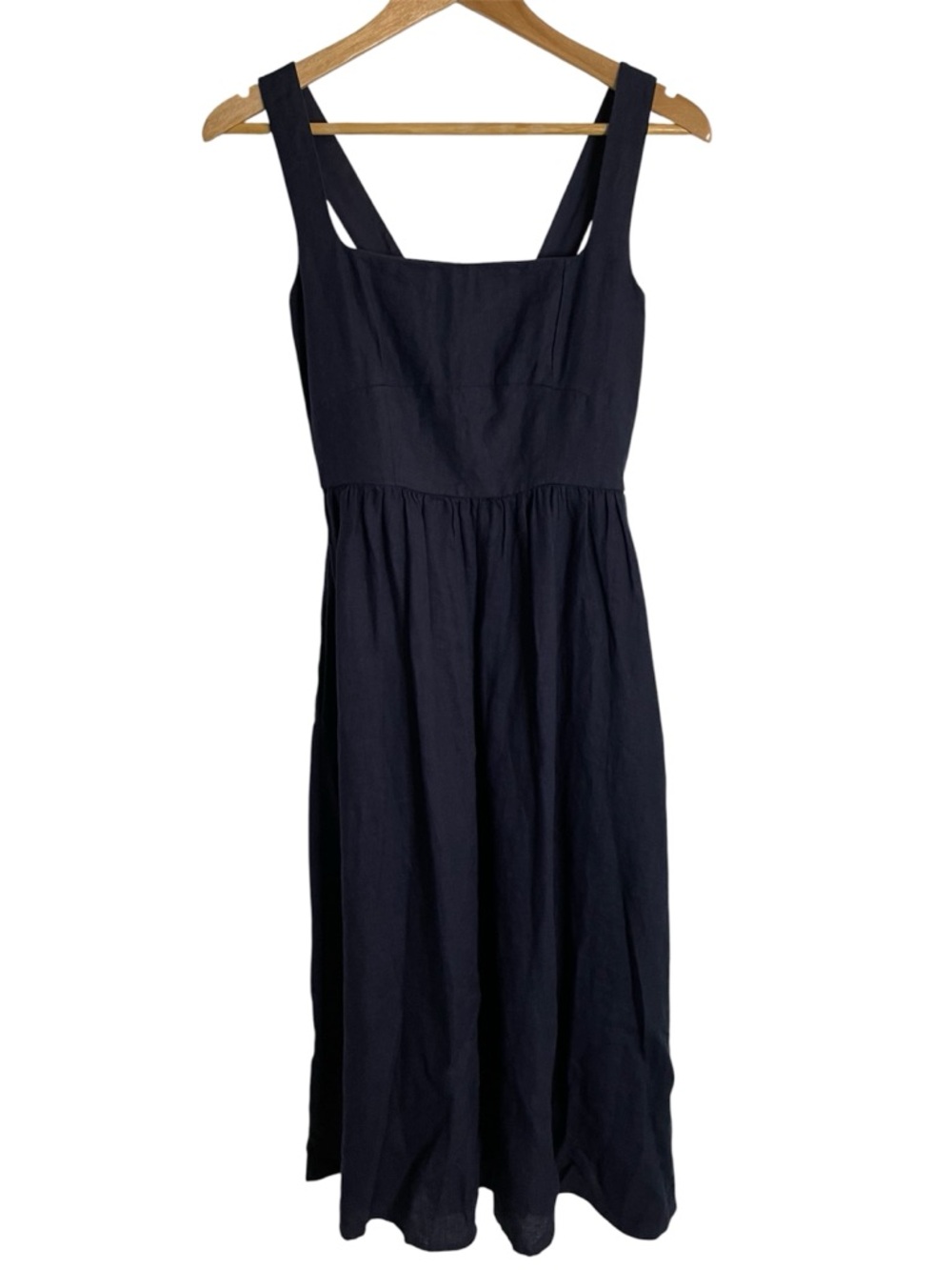 Quince Deep Navy Blue  Square-Neck Midi Dress Size XS European linen New